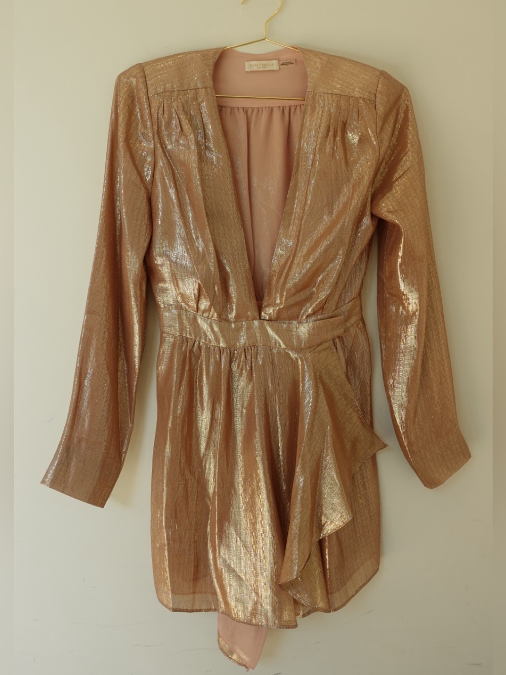 Ramy Brook Metallic Rose Gold Wrap Mini Dress Size 2